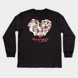 Love you a cute valentine day with a heart shape shih tzu dog Kids Long Sleeve T-Shirt